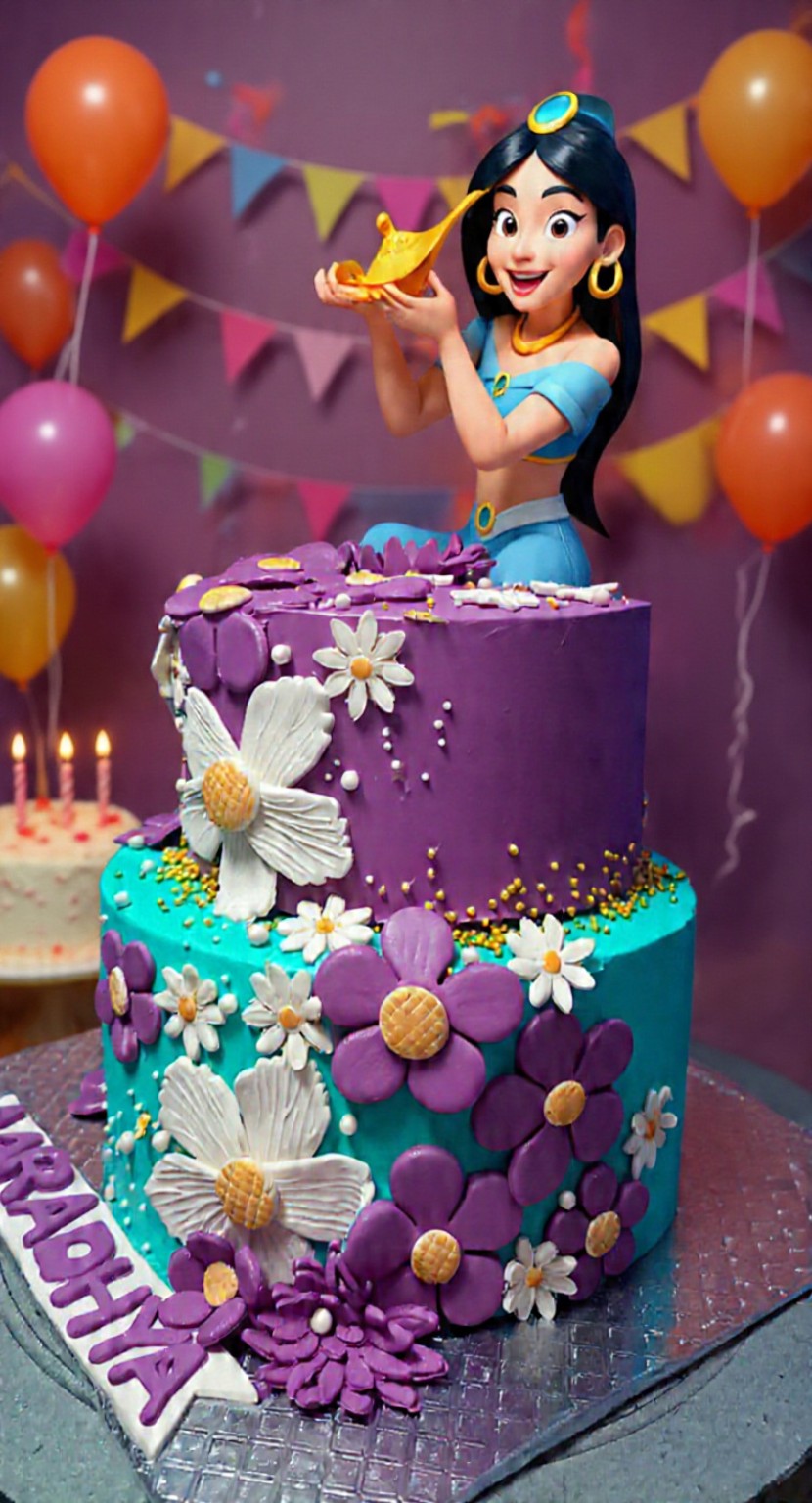 Purple fantasy character celebration cake